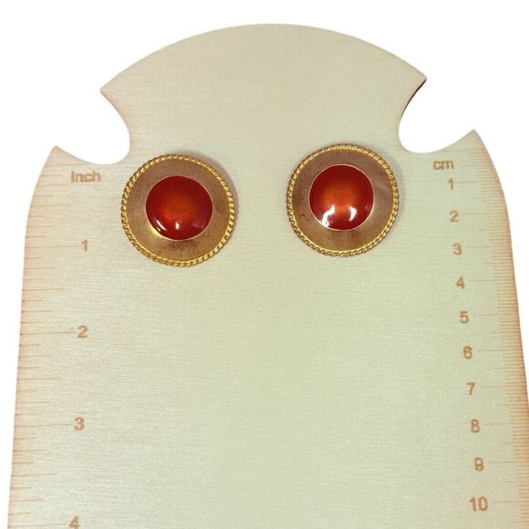 Gold-Tone Button Clip On Earrings 1" Statement Glass Jewelry, Unique - Picture 10 of 11